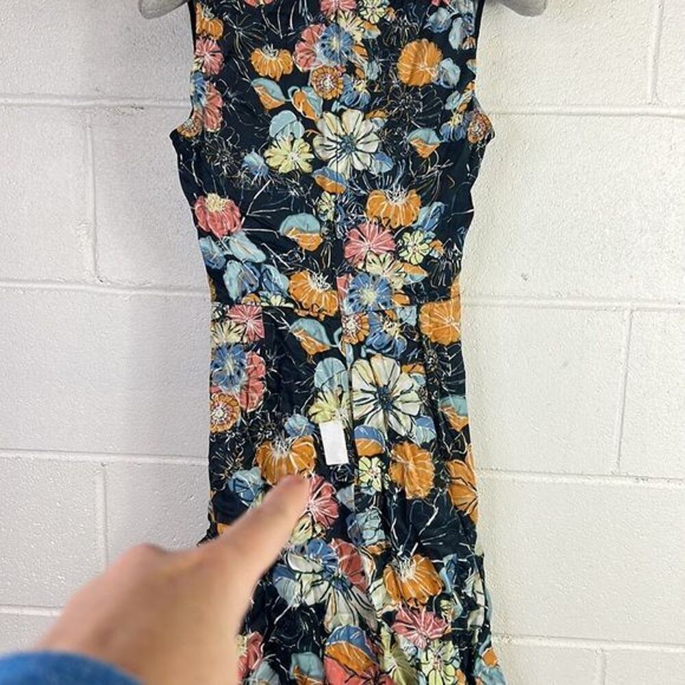 RTR Peter PilottoRuched Navy Floral Dress Sz4 Sleeveless Asymmetrical MIDI silk - Picture 8 of 8